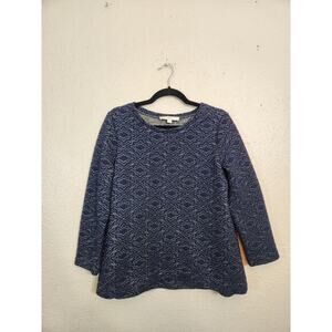 Ann Taylor Loft Women's Navy Blue Floral Round Neck Long Sleeve Sweater Medium‎
